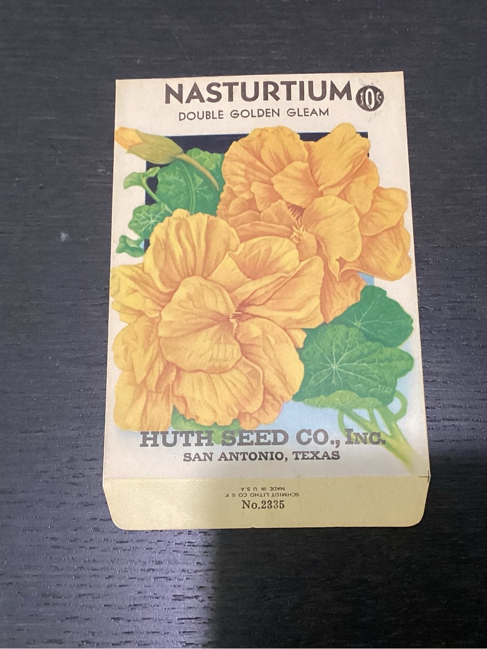 Antique Nasturtium “Double Golden Gleam Seed Packet, unused. Beautiful litho.